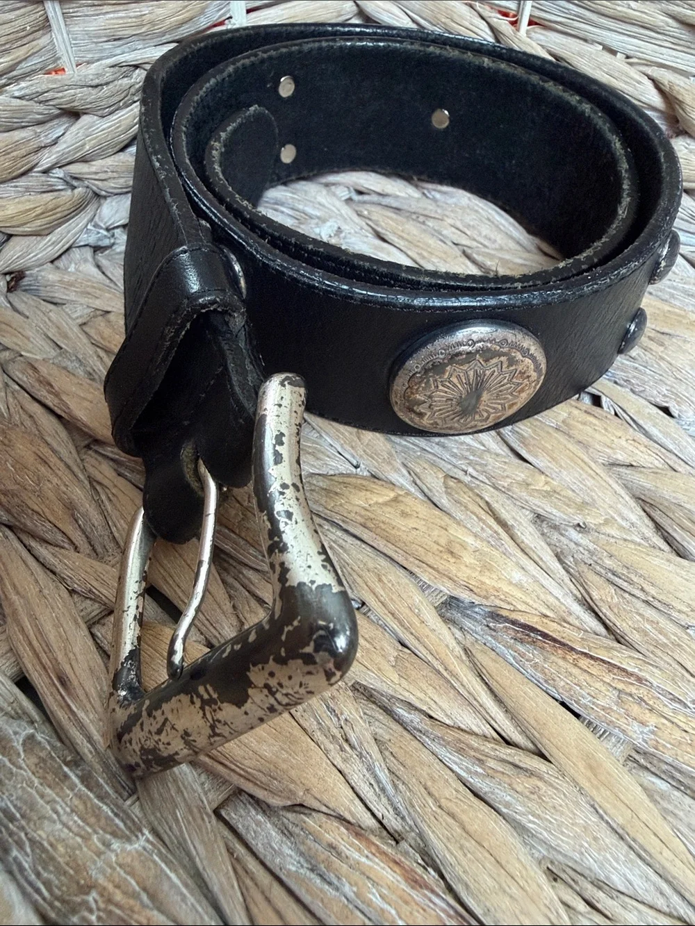 Brighton Black Leather Belt with Decorative Silver Concho